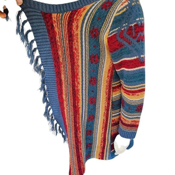 Wrangler Women’s M Long Cardigan Sweater Fringe Open Front Boho Aztec Southwest - Picture 6 of 7